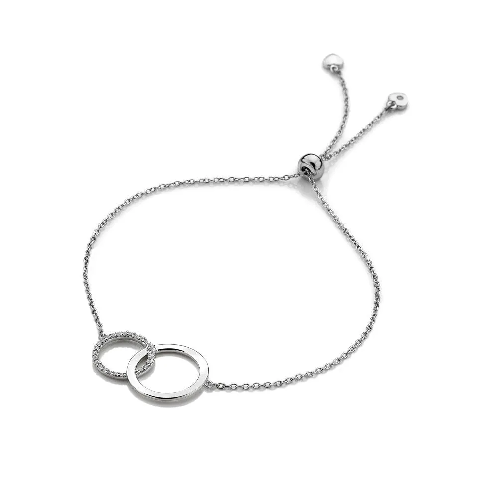 Hot Diamonds Striking Interlocking Circle Sterling Silver, Diamond & White Topaz Bracelet