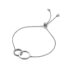 Hot Diamonds Striking Interlocking Circle Sterling Silver, Diamond & White Topaz Bracelet