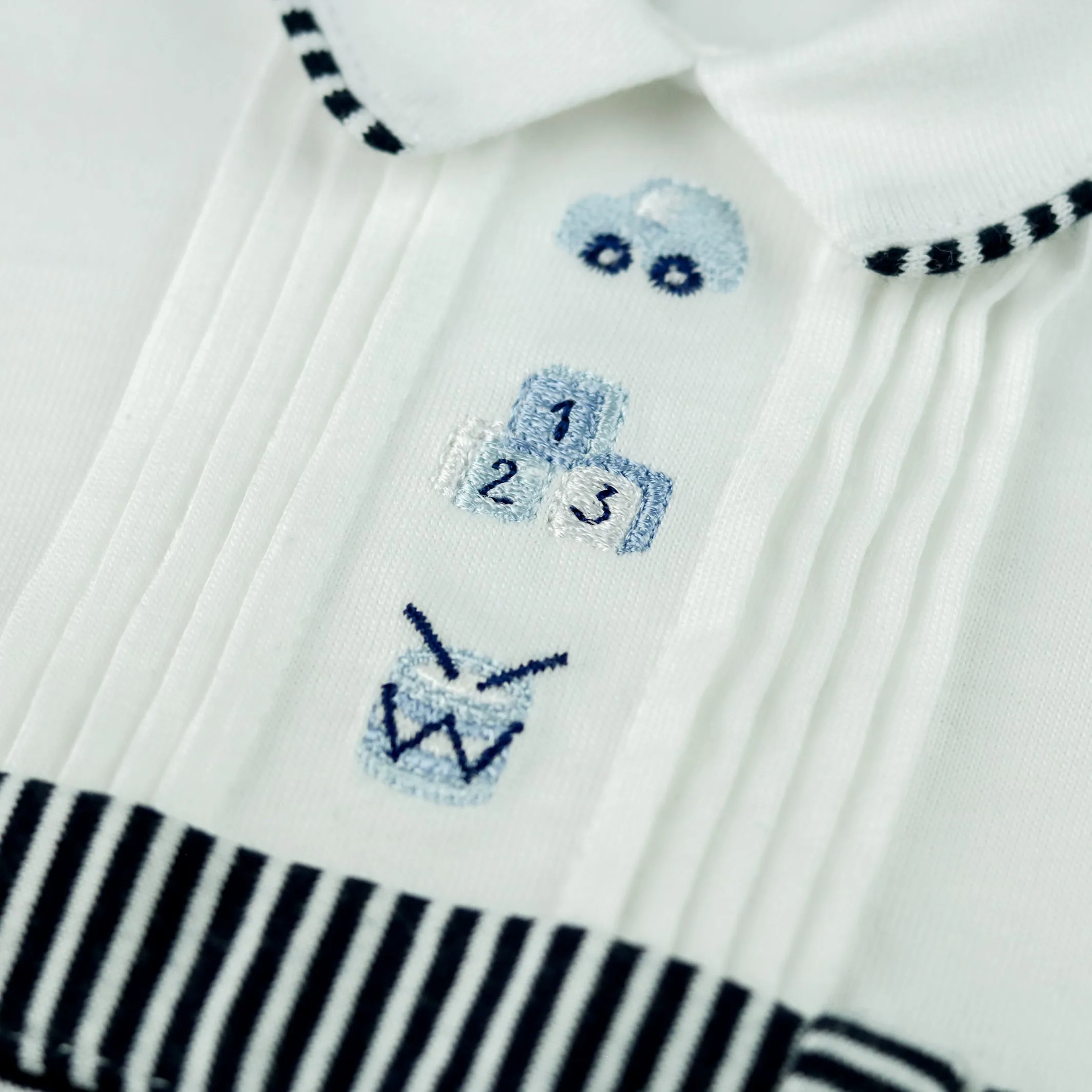 Jarvis Navy Boys Toy Embroidery Romper