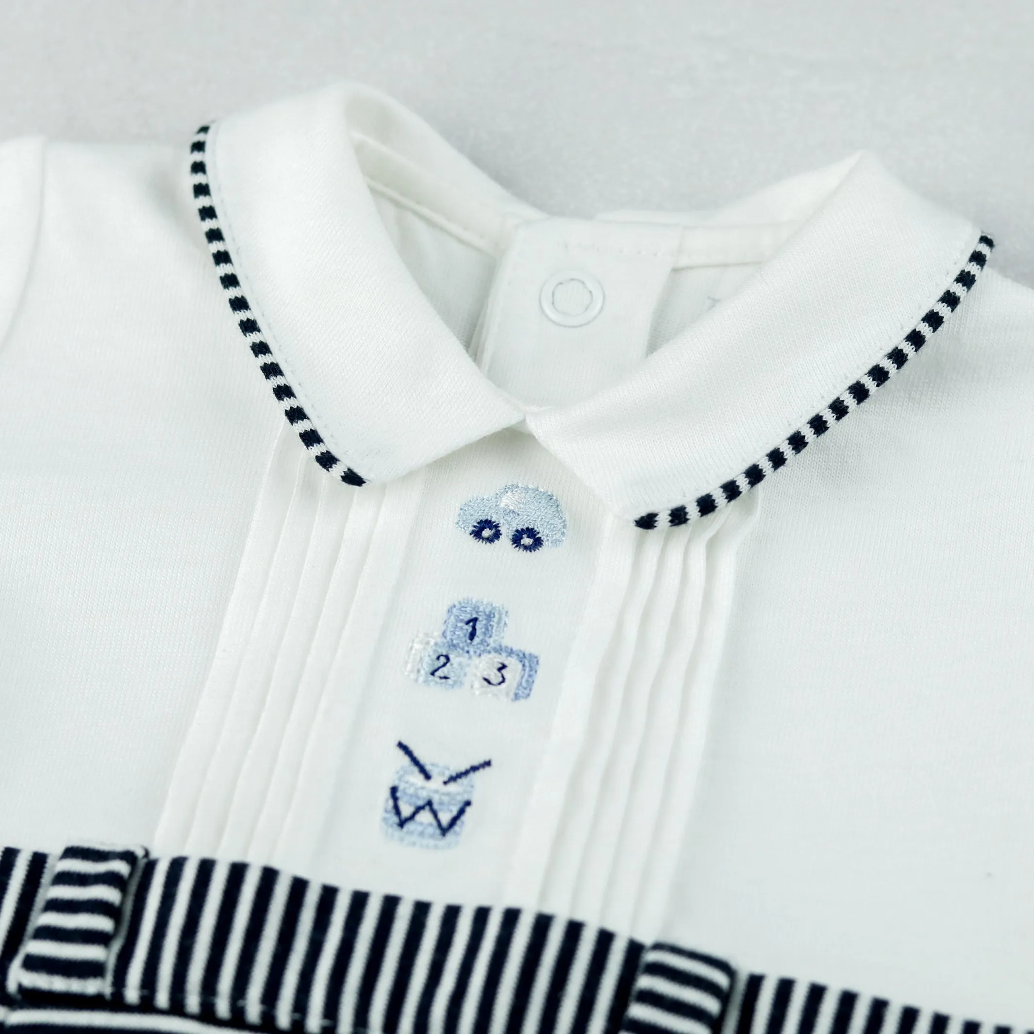 Jarvis Navy Boys Toy Embroidery Romper