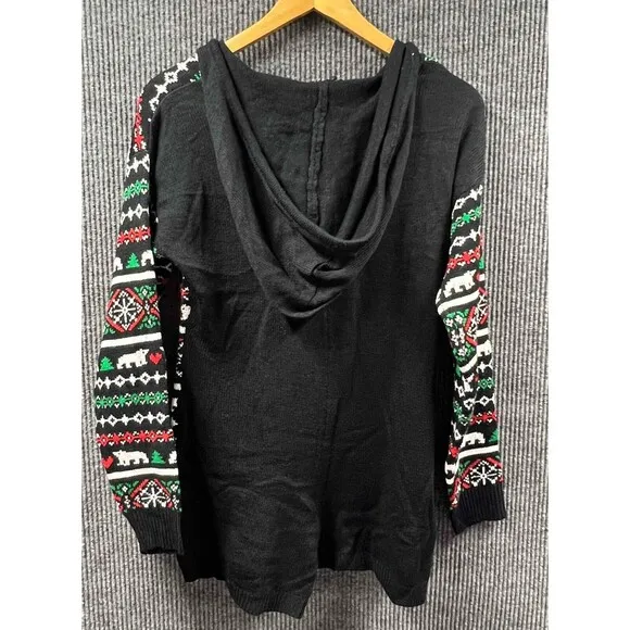 Joyland Christmas Romper Black Sweater Women Small Polar Bear Hooded Zip Up NWT