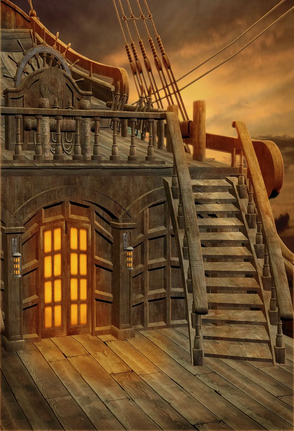 Kate Pirates Ship Halloween Photography Backdrop for Cosplay Theme studio