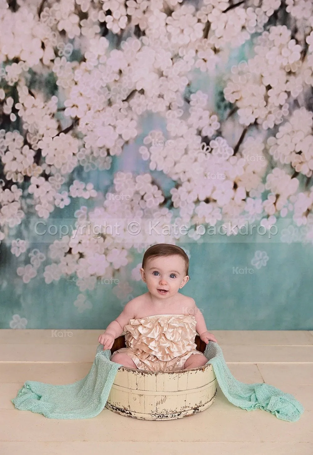Kate Retro Green Background With Pink Flowers Backdrops for Children