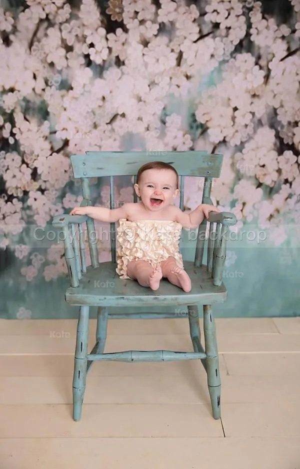 Kate Retro Green Background With Pink Flowers Backdrops for Children
