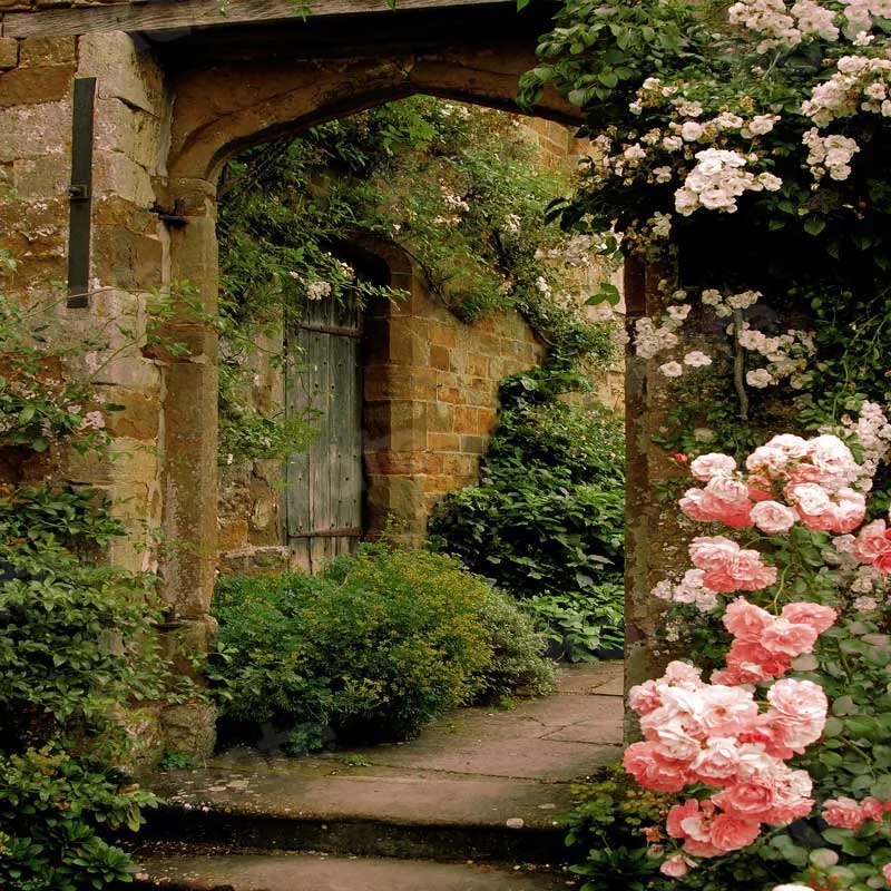 Kate Spring Scenery Backdrop Pink Rose Brick Arch Door Background for Photographer Photo