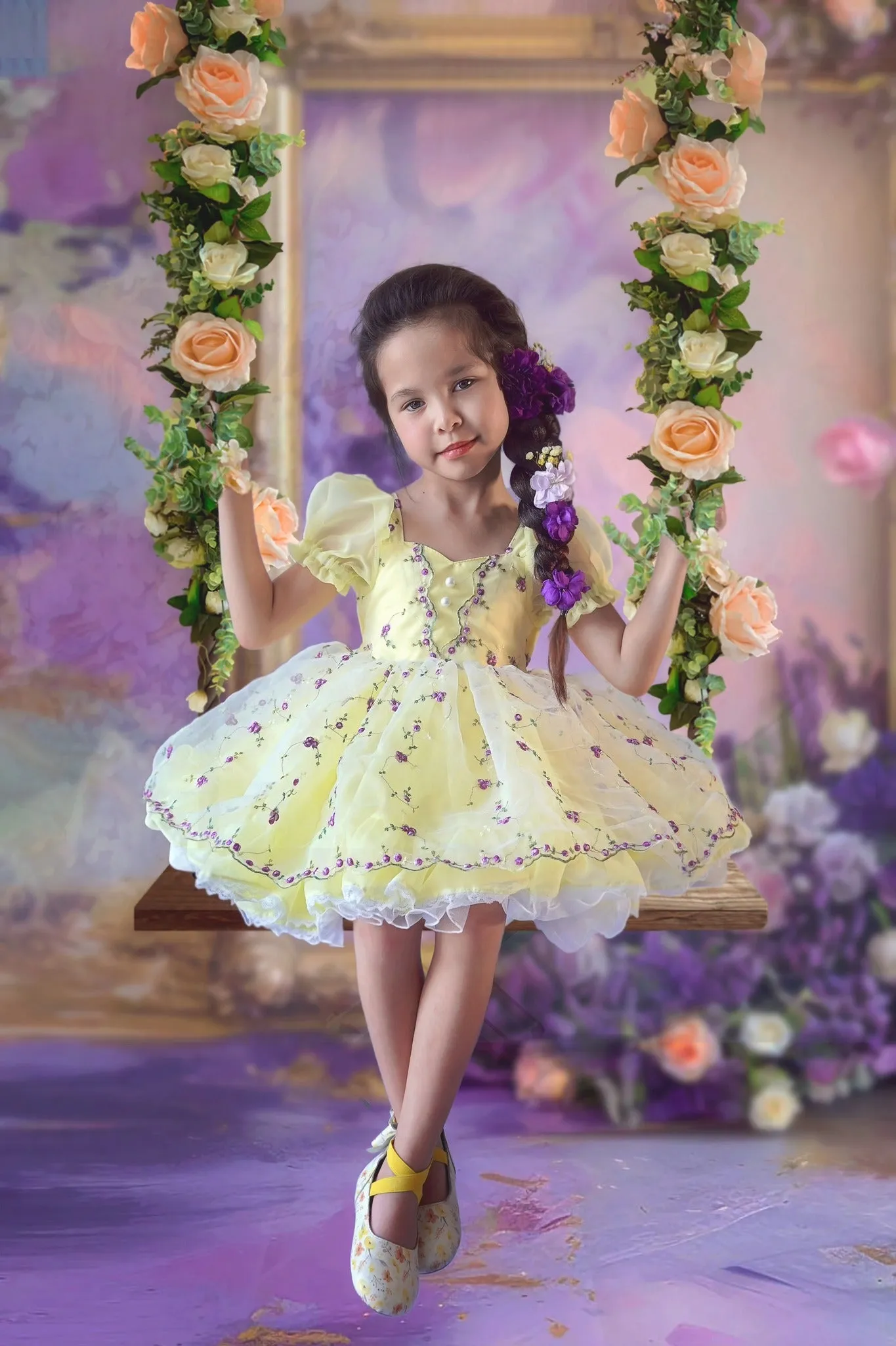 Kate Sweep Fine Art Flower Gold Frame Purple Curtain Designed by Mini MakeBelieve