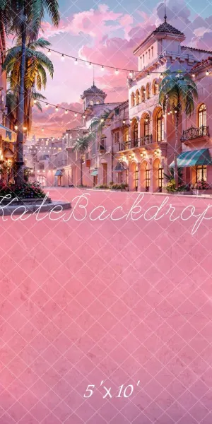 Kate Sweep Summer Sunset Tree Pink Cloud Street Backdrop Designed by Chain Photography
