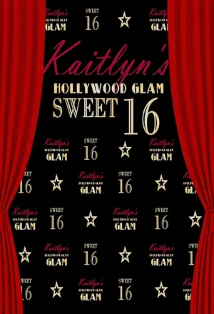 Kate Sweet Sixteen Birthday Party Black Backdrop Red Curtain Step and Repeat