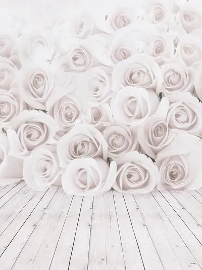 Kate White Rose Floral Backdrop Wall Wood Floor Wedding Background for Photographer