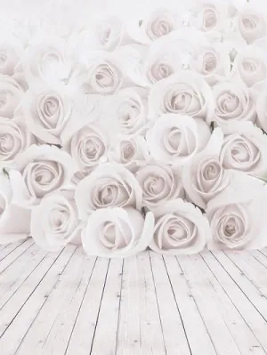 Kate White Rose Floral Backdrop Wall Wood Floor Wedding Background for Photographer