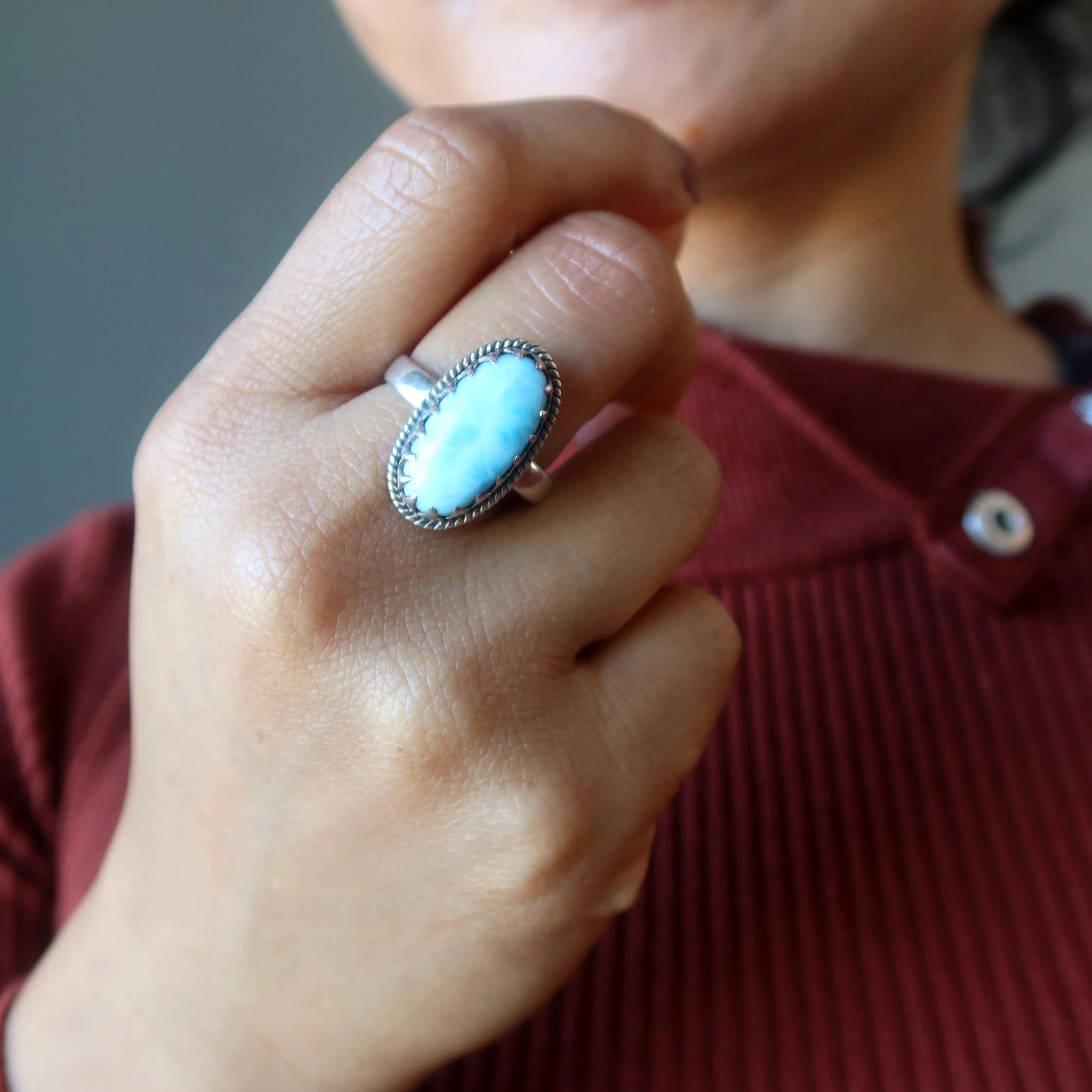 Larimar Ring Hold Me Tight Sterling Silver Size 8.75