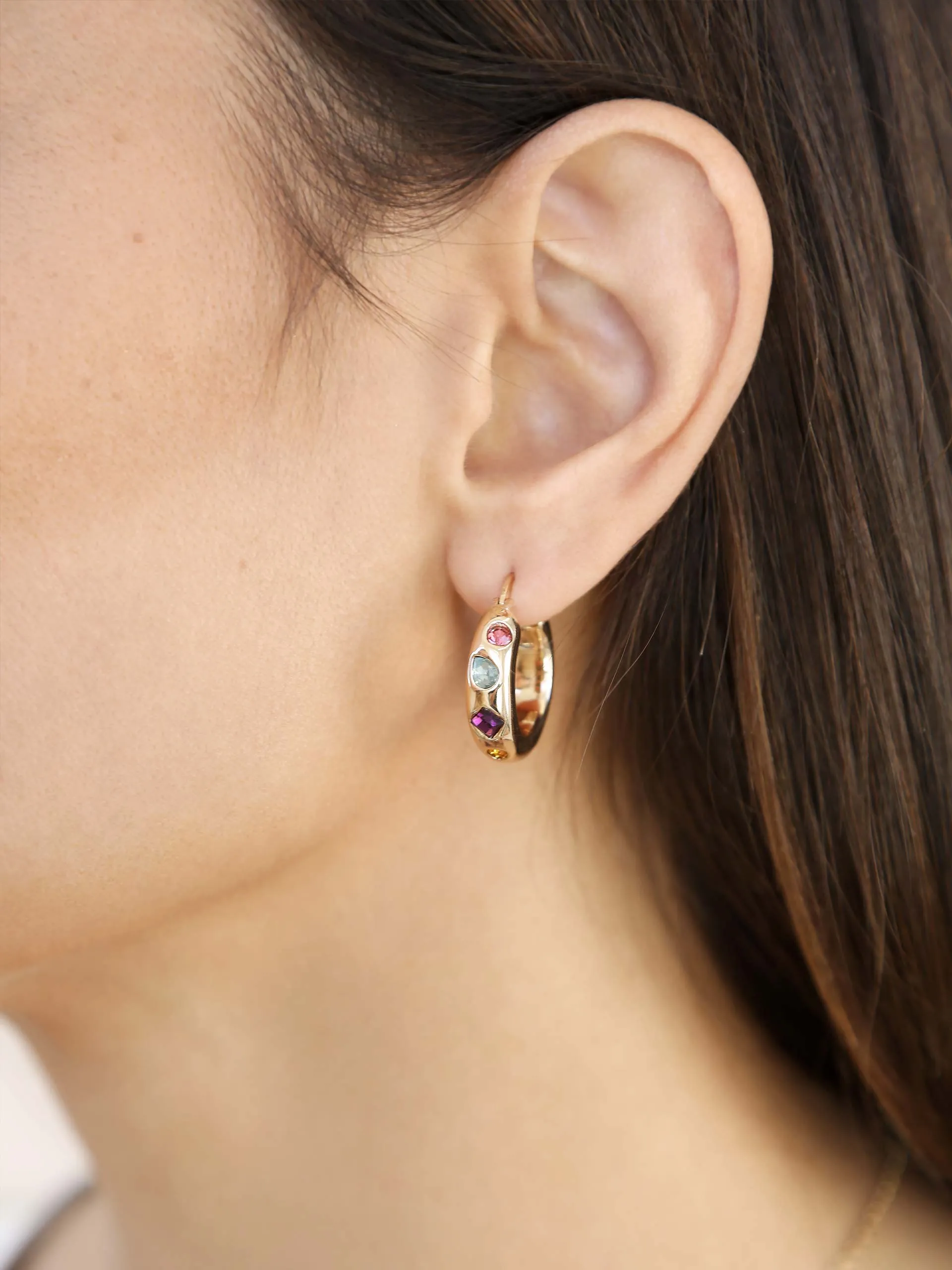 Lively Rainbow Crystal Hoop Earrings