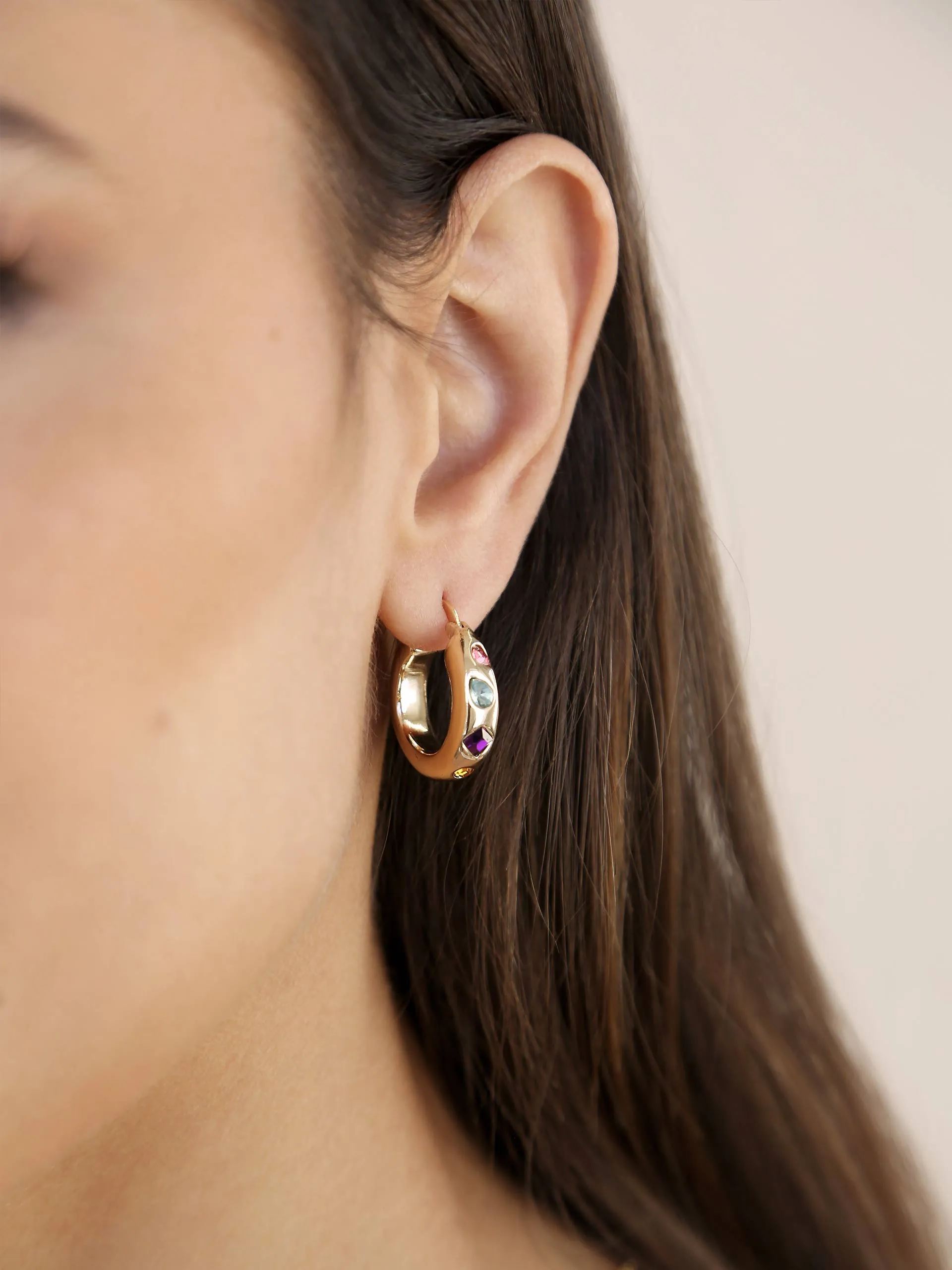 Lively Rainbow Crystal Hoop Earrings
