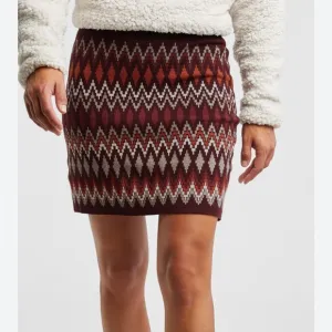 MERINO WOOL Geometric Patterned Skirt Burgundy/ Orange SIZE LARGE TITLE NINE
