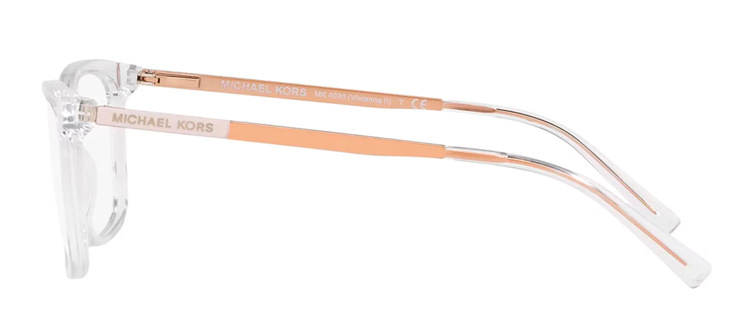 Michael Kors MK 4030 3998 Rectangle Plastic Clear Eyeglasses with Logo Stamped Demo Lenses Lens