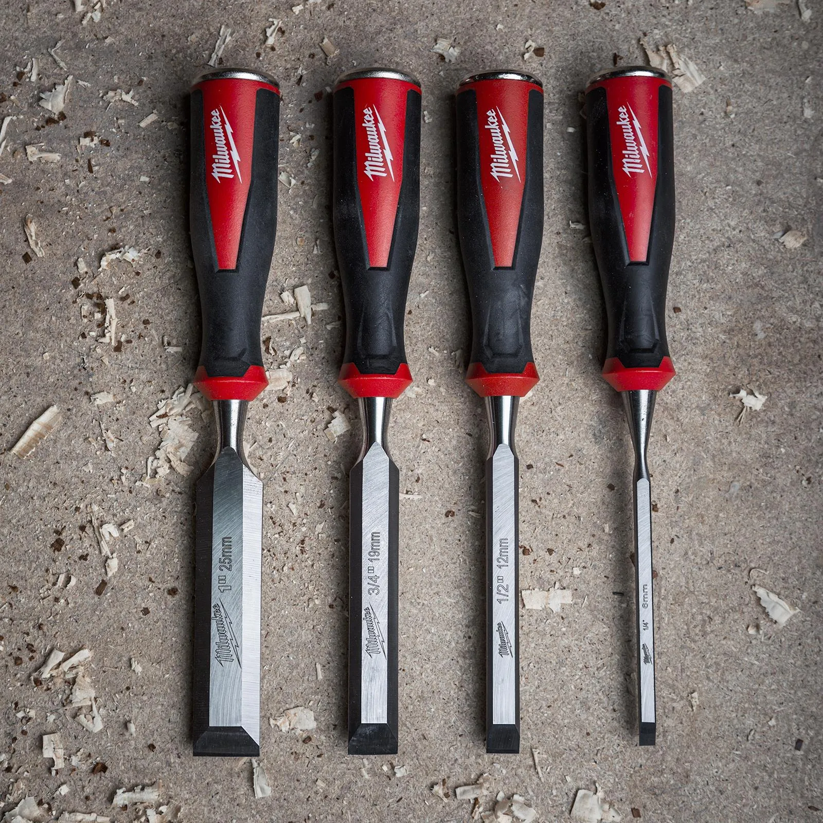 Milwaukee Beveled Edge Wood Chisel Set 4 Piece 6-25mm All Metal Core with Striking Cap