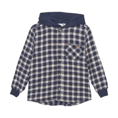 Minymo Boys Long Sleeve Hooded Check Shirt - Parisian Night