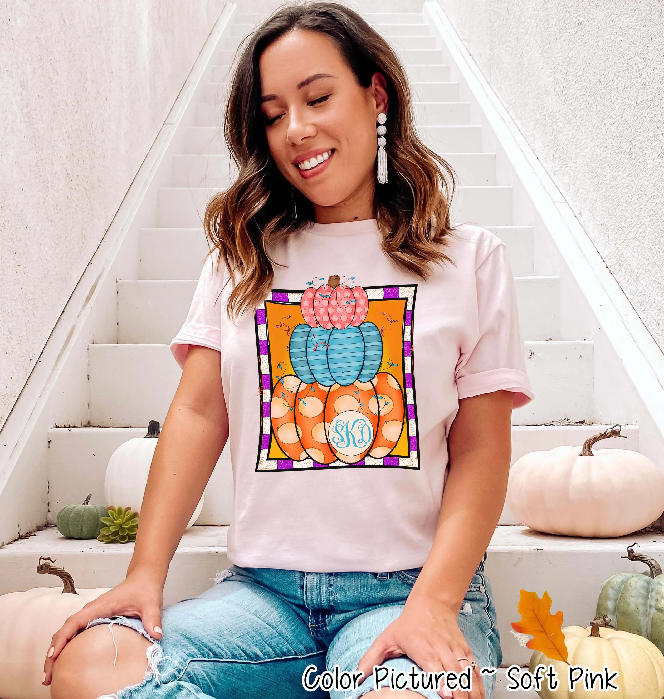 Monogram Colorful Pumpkin Stack Fall Tee