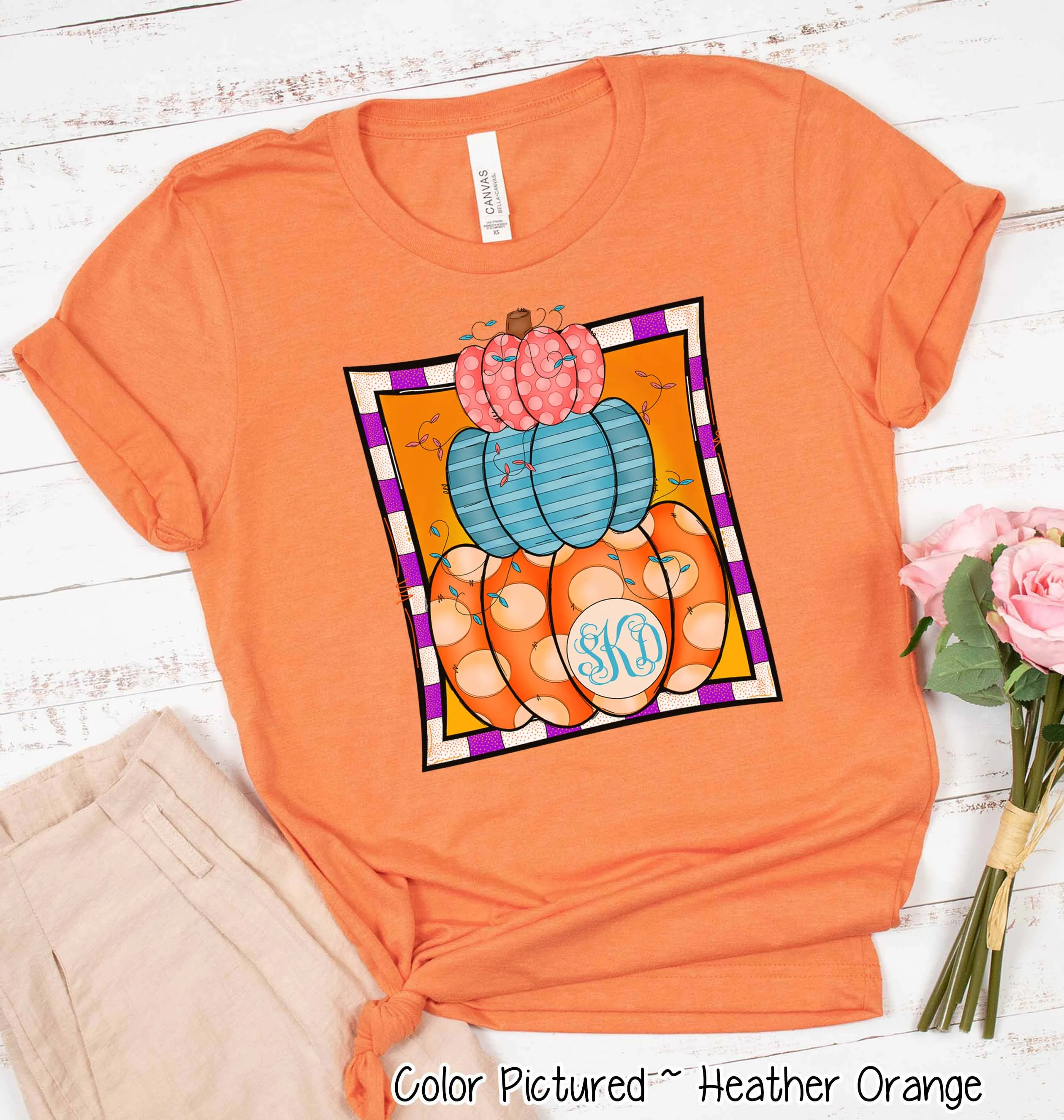Monogram Colorful Pumpkin Stack Fall Tee