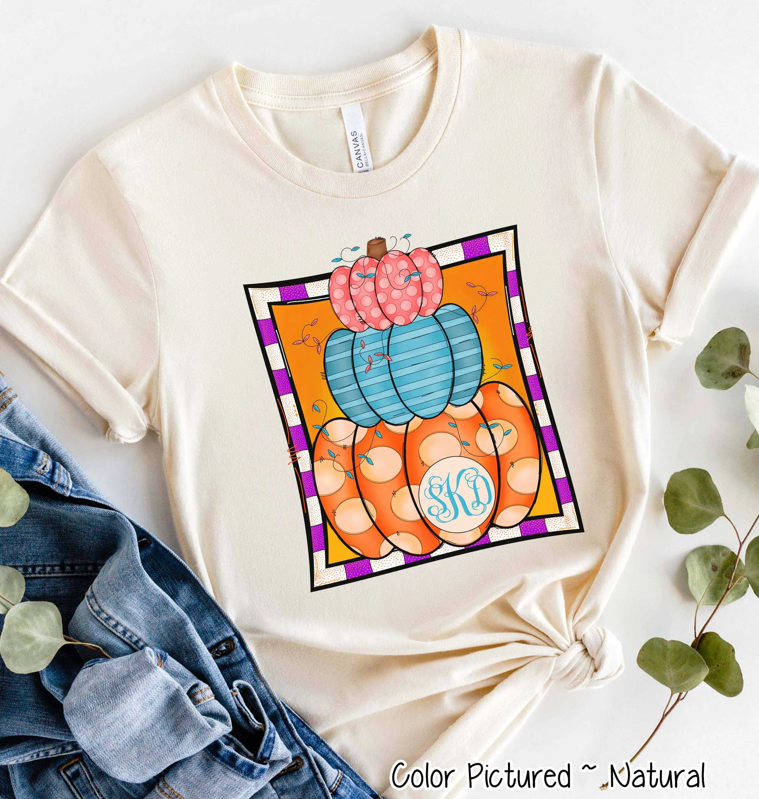 Monogram Colorful Pumpkin Stack Fall Tee