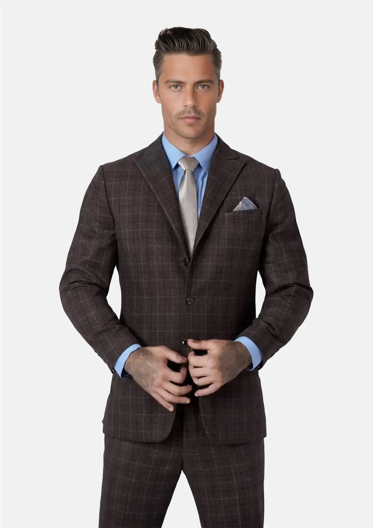 Montauk Cedar Brown Flannel Windowpane Suit