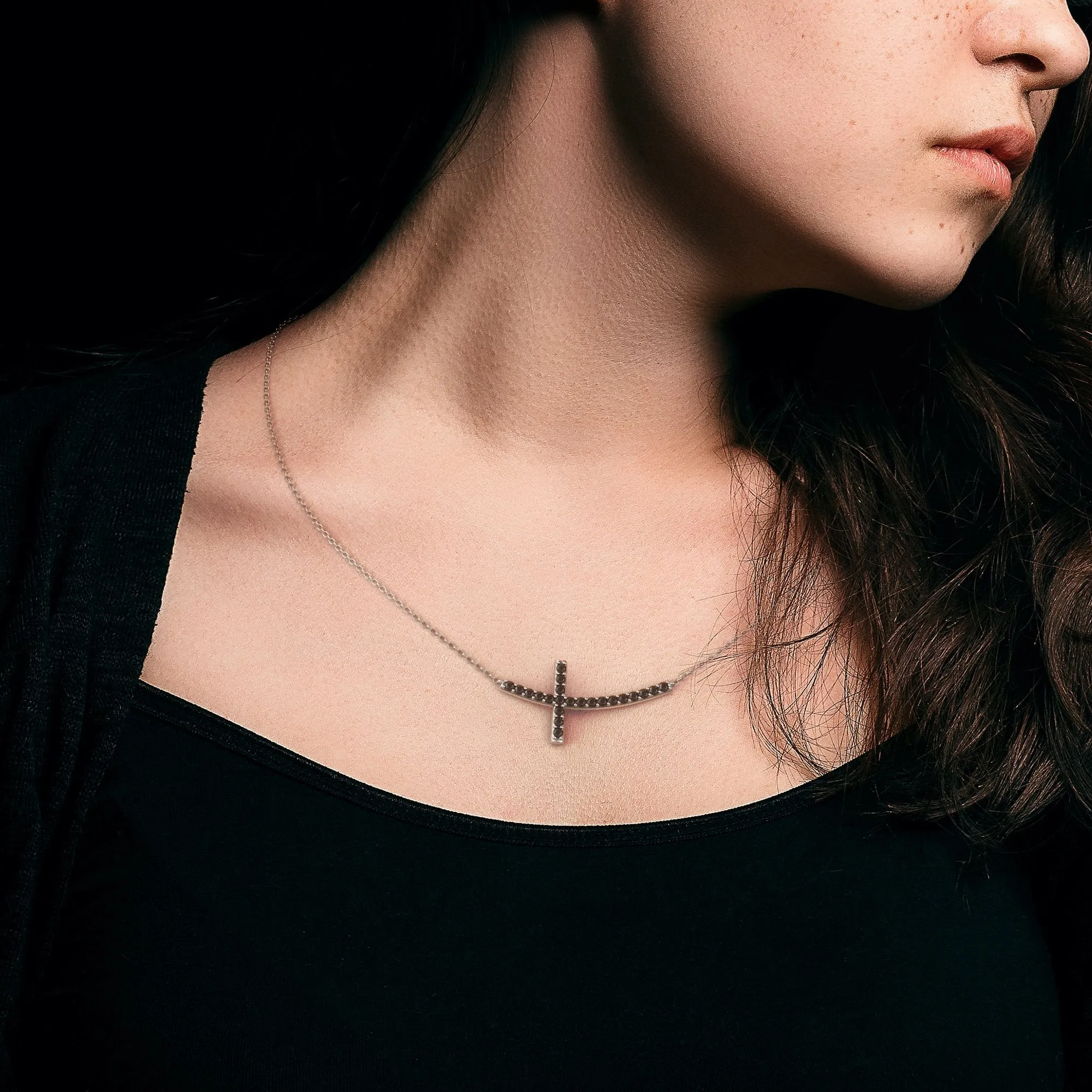 Moon Shadow Natural Black Diamond Alternative Pendant with a White Necklace
