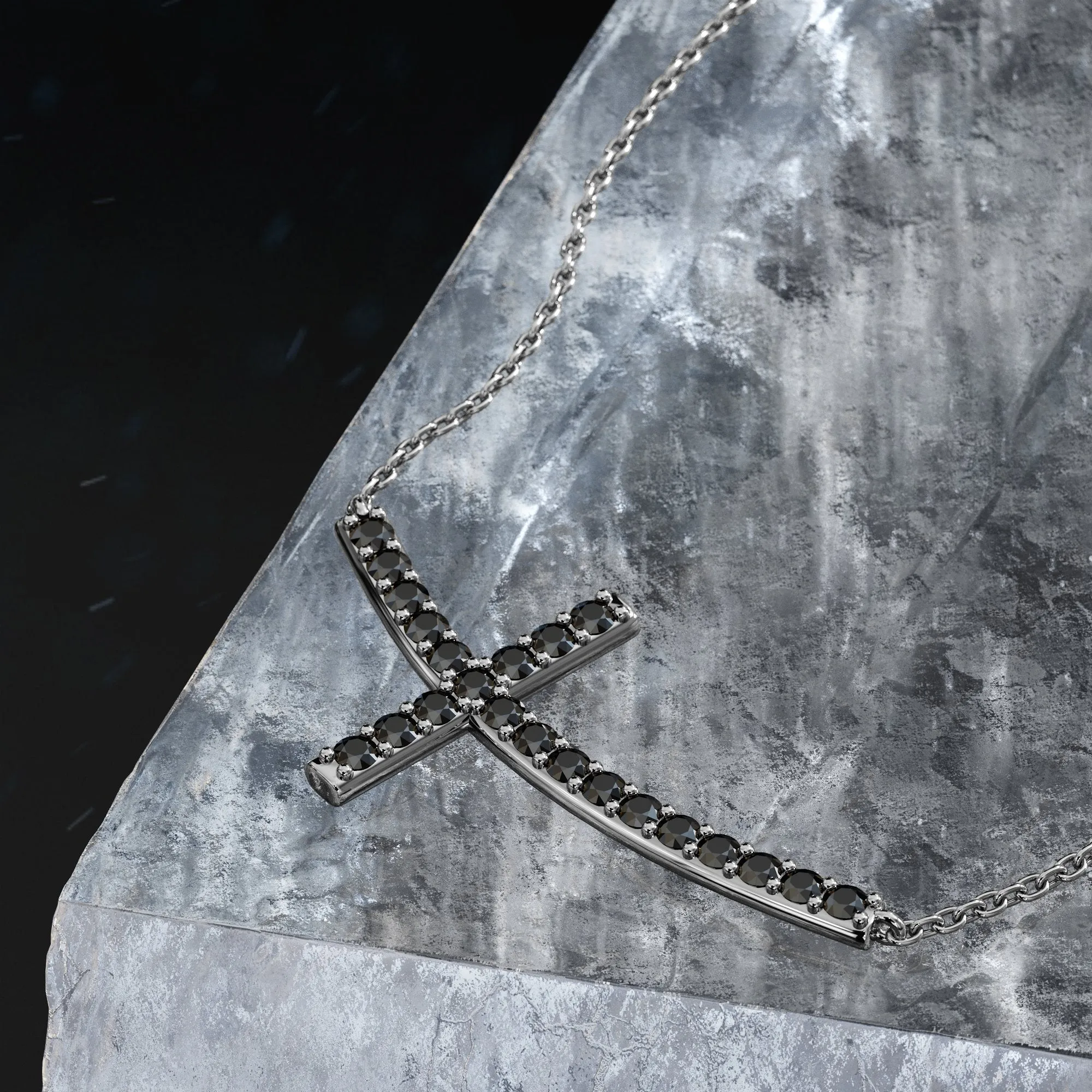 Moon Shadow Natural Black Diamond Alternative Pendant with a White Necklace