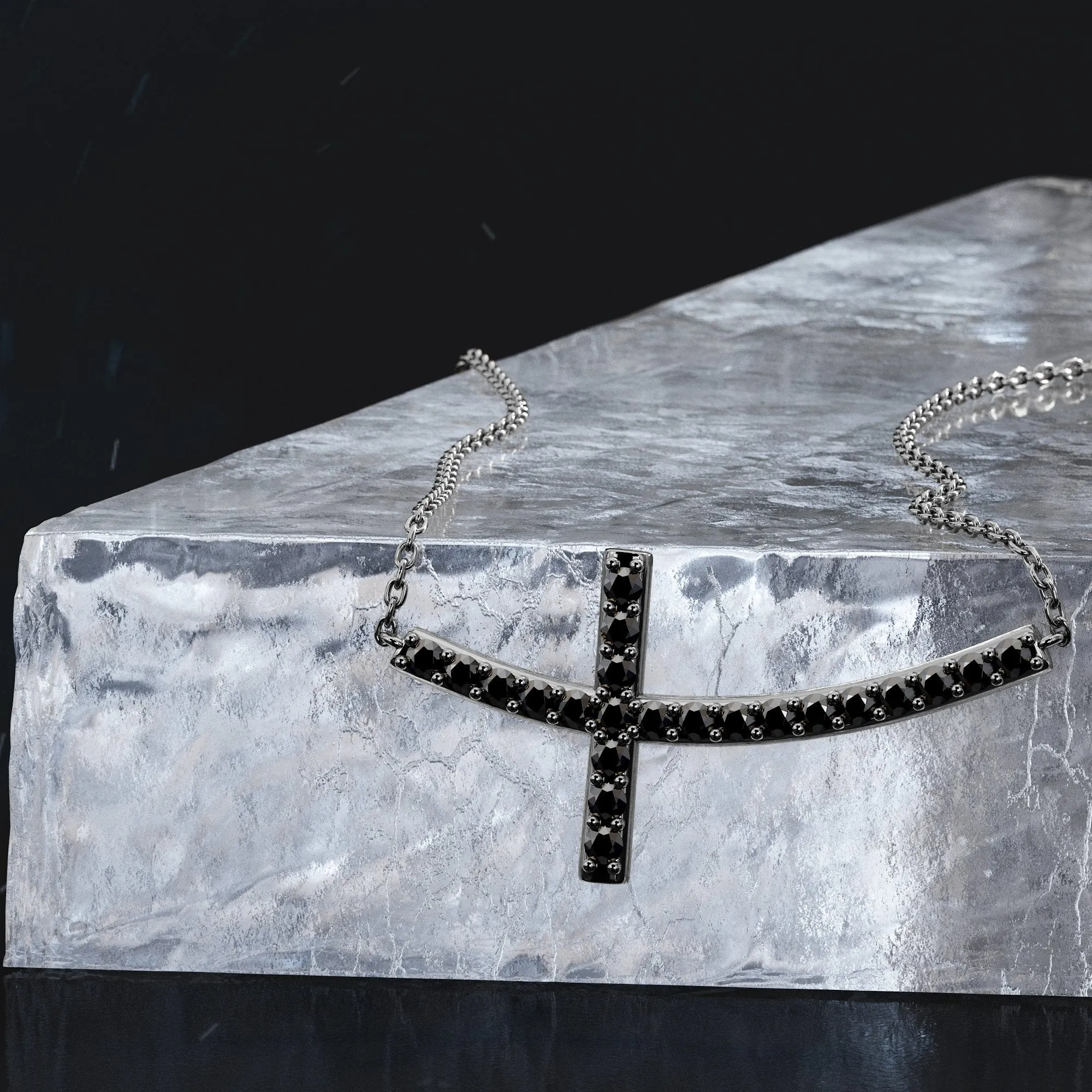 Moon Shadow Natural Black Diamond Alternative Pendant with a White Necklace