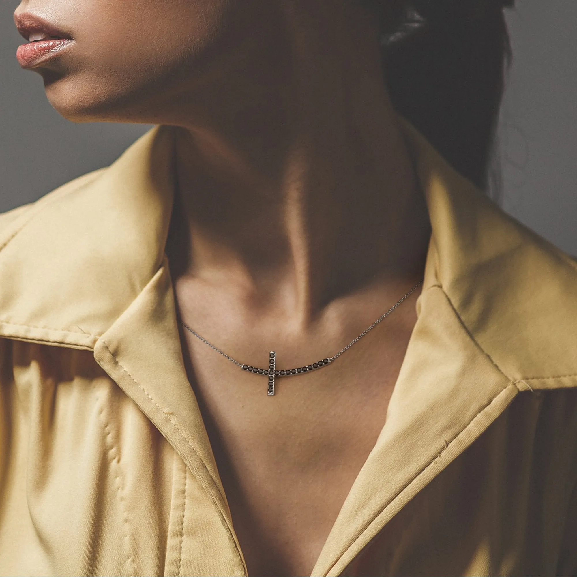 Moon Shadow Natural Black Diamond Alternative Pendant with a White Necklace