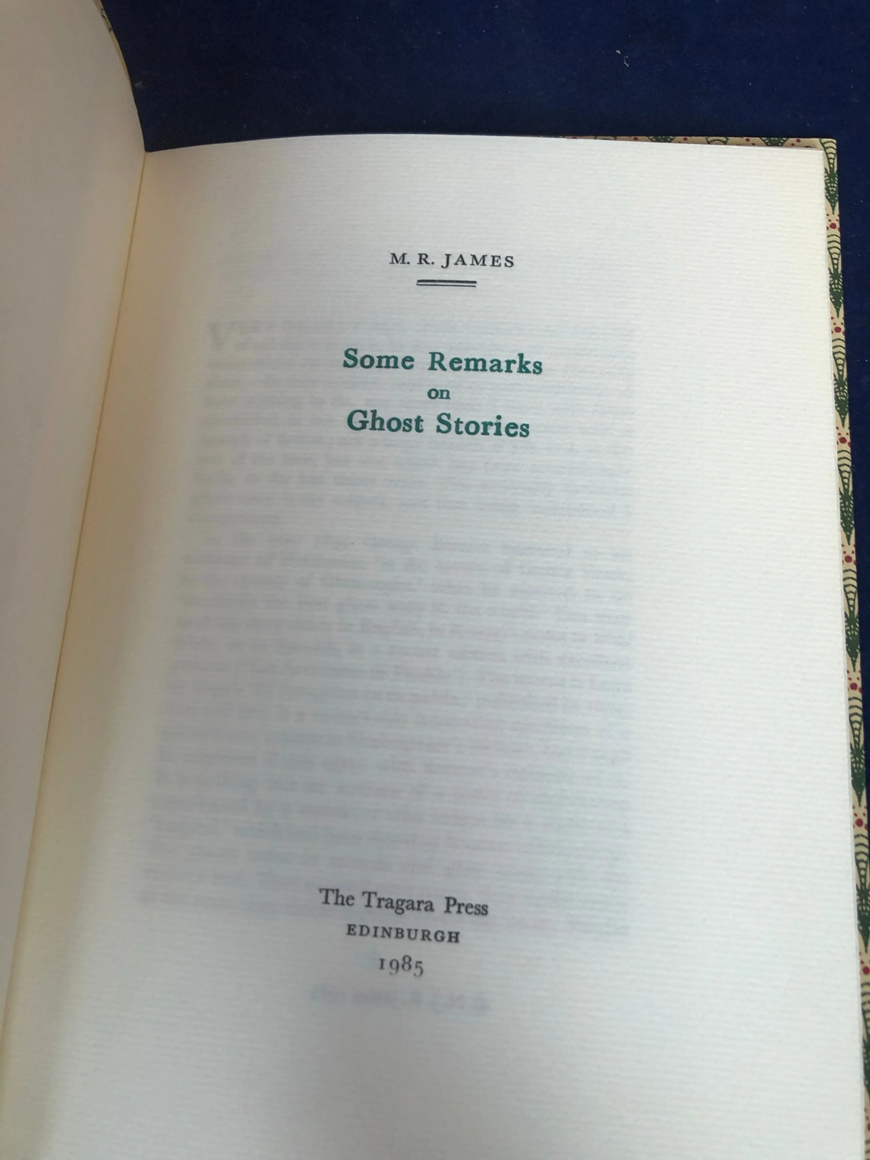 M.R. James - Some Remarks On Ghost Stories, Tragara Press 1985, Signed Proof Copy