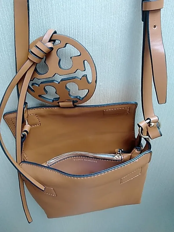 New TORY BURCH Miller Brown Crossbody Shoulder Bag Leather Camello