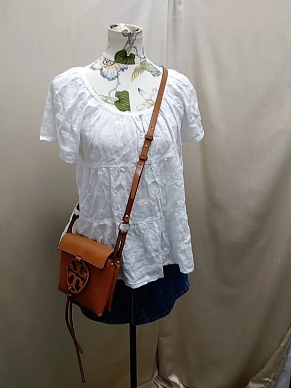 New TORY BURCH Miller Brown Crossbody Shoulder Bag Leather Camello