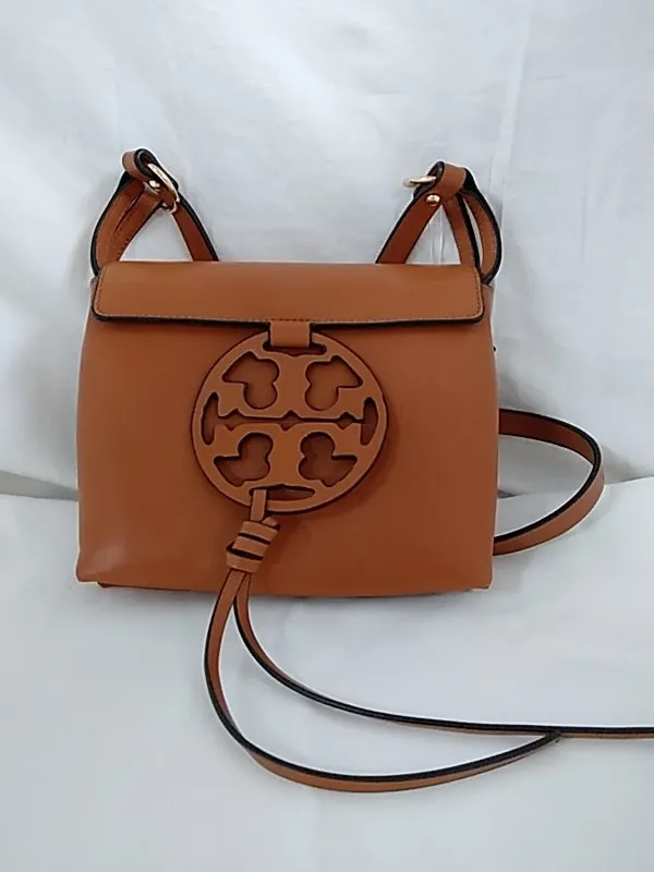 New TORY BURCH Miller Brown Crossbody Shoulder Bag Leather Camello