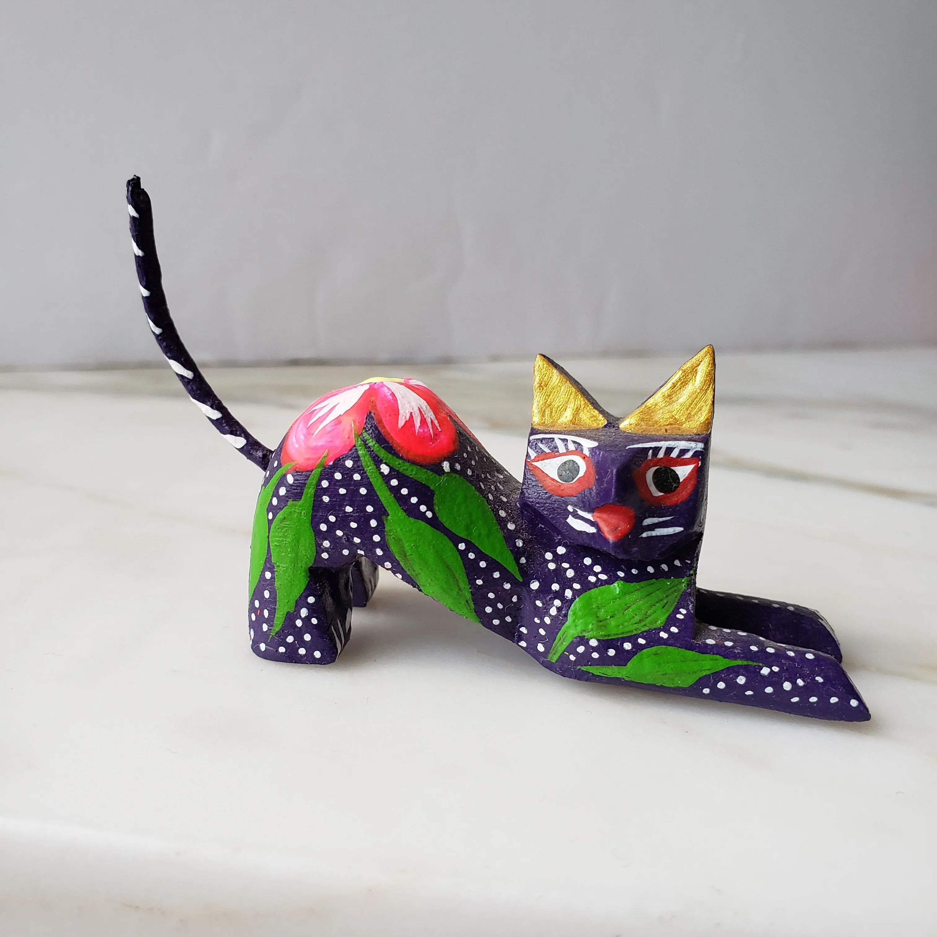 Oaxacan Alebrije Cat Mini Wood Carving Mexican Hand Painted