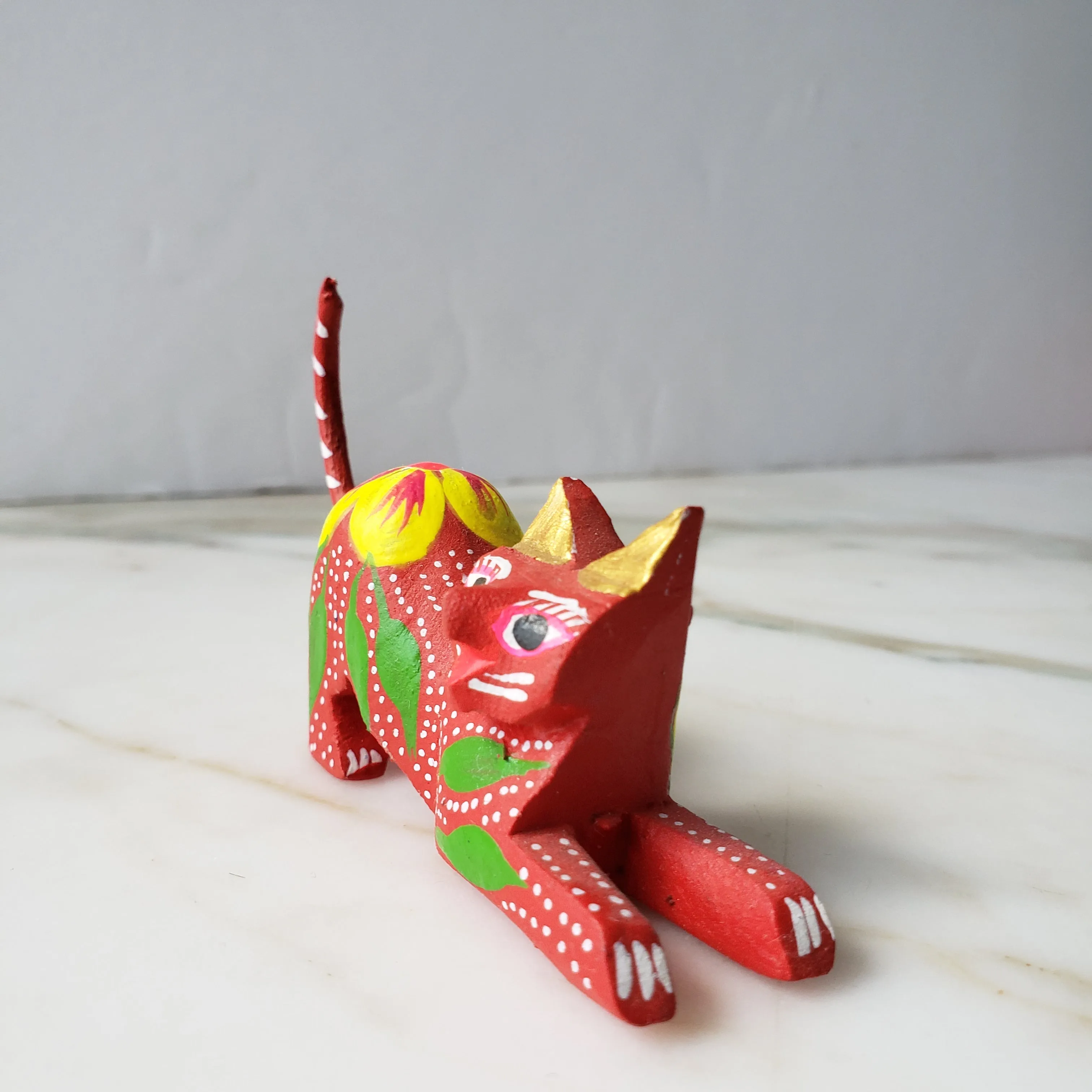 Oaxacan Alebrije Cat Mini Wood Carving Mexican Hand Painted