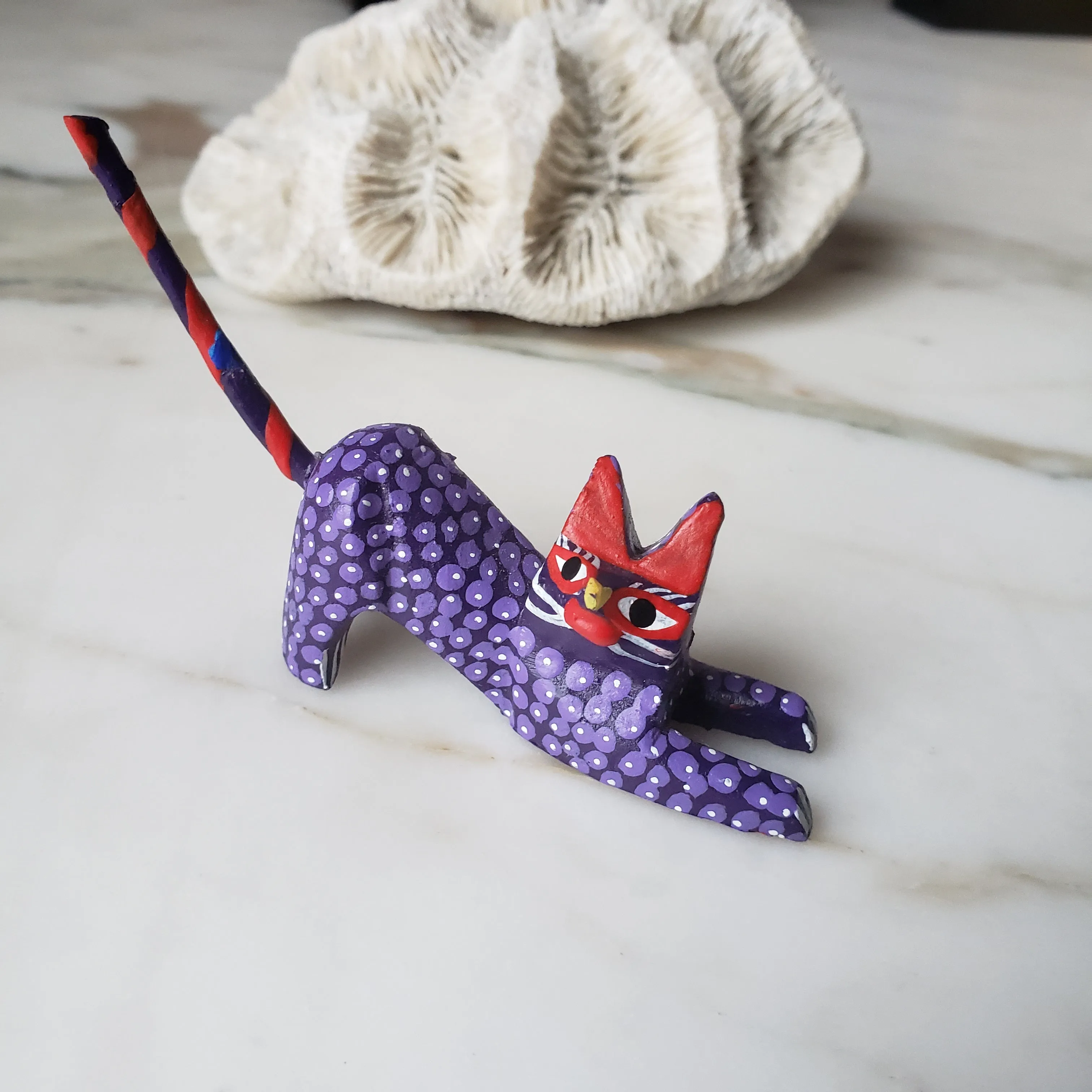 Oaxacan Alebrije Cat Mini Wood Carving Mexican Hand Painted