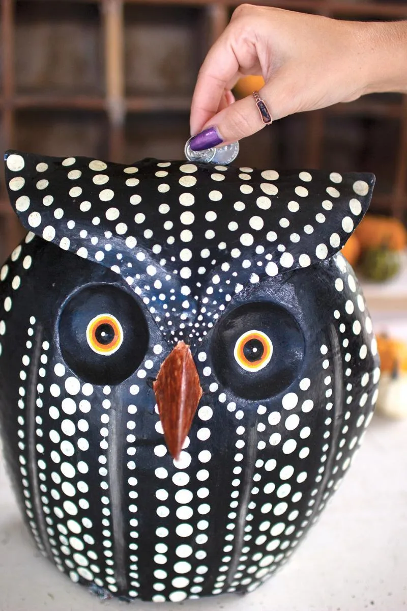 Painted Metal Owl Bank