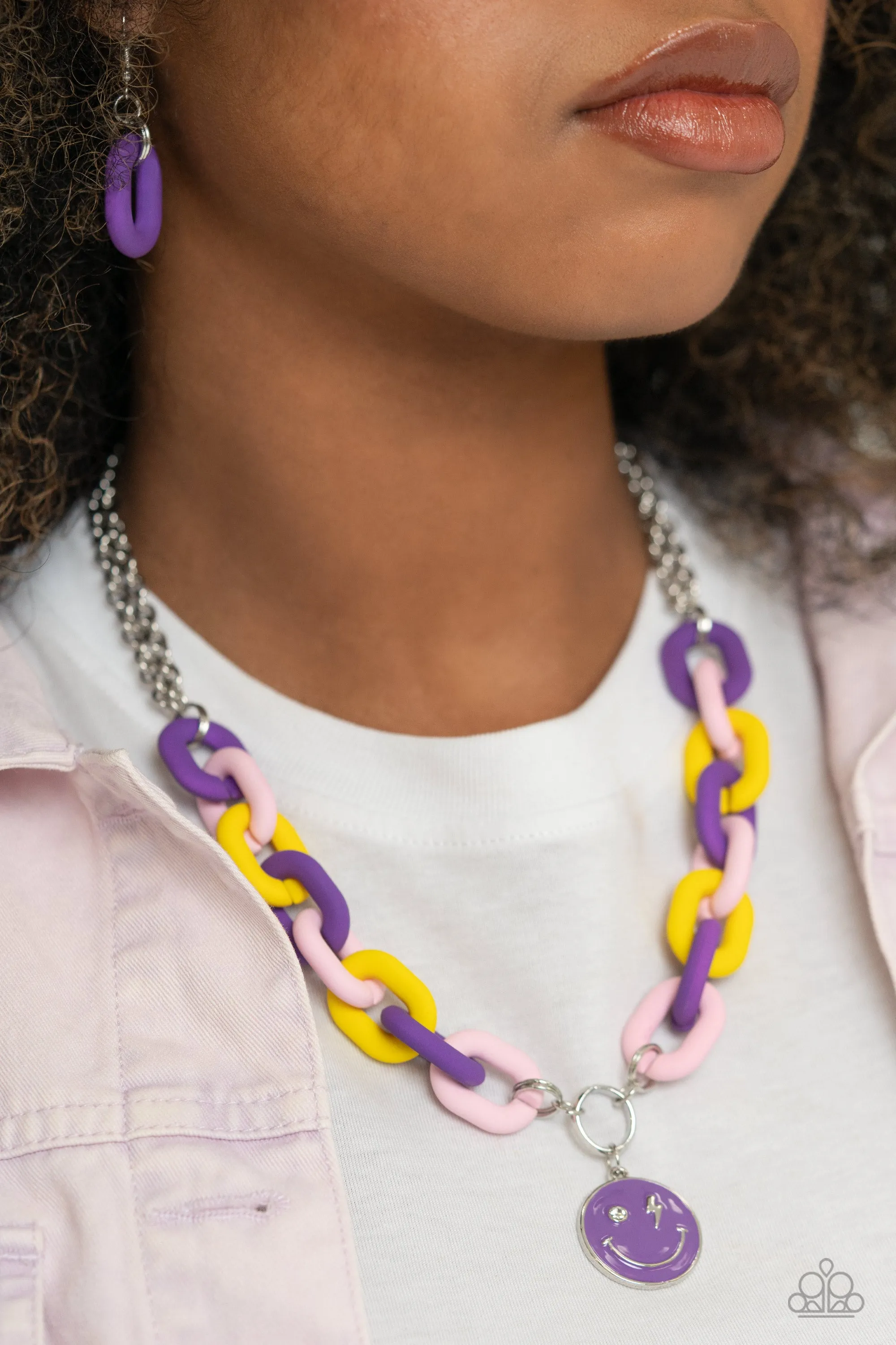 Paparazzi Speed SMILE Necklace Purple & Go the Extra SMILE Bracelet Purple