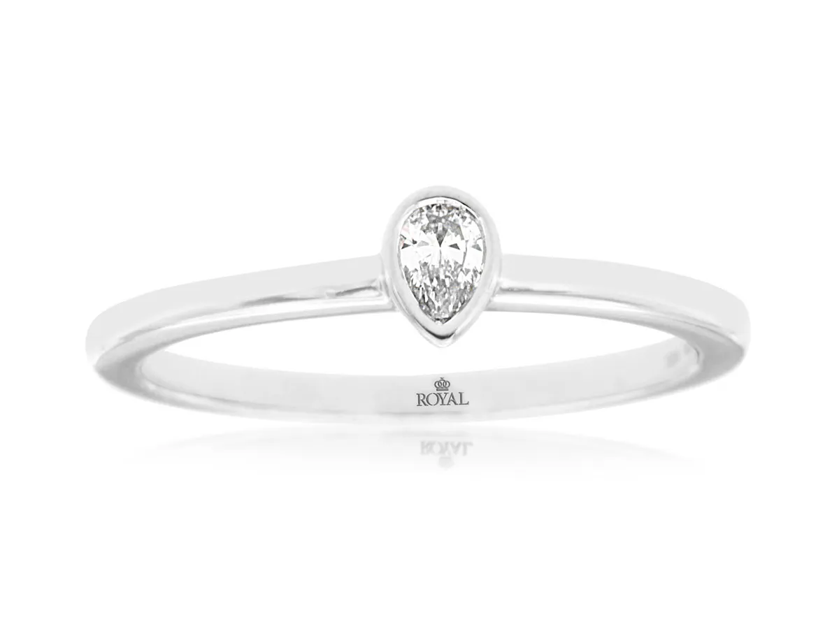 Pear Shaped, Bezel Set Diamond Solitaire Ring, 0.10cttw