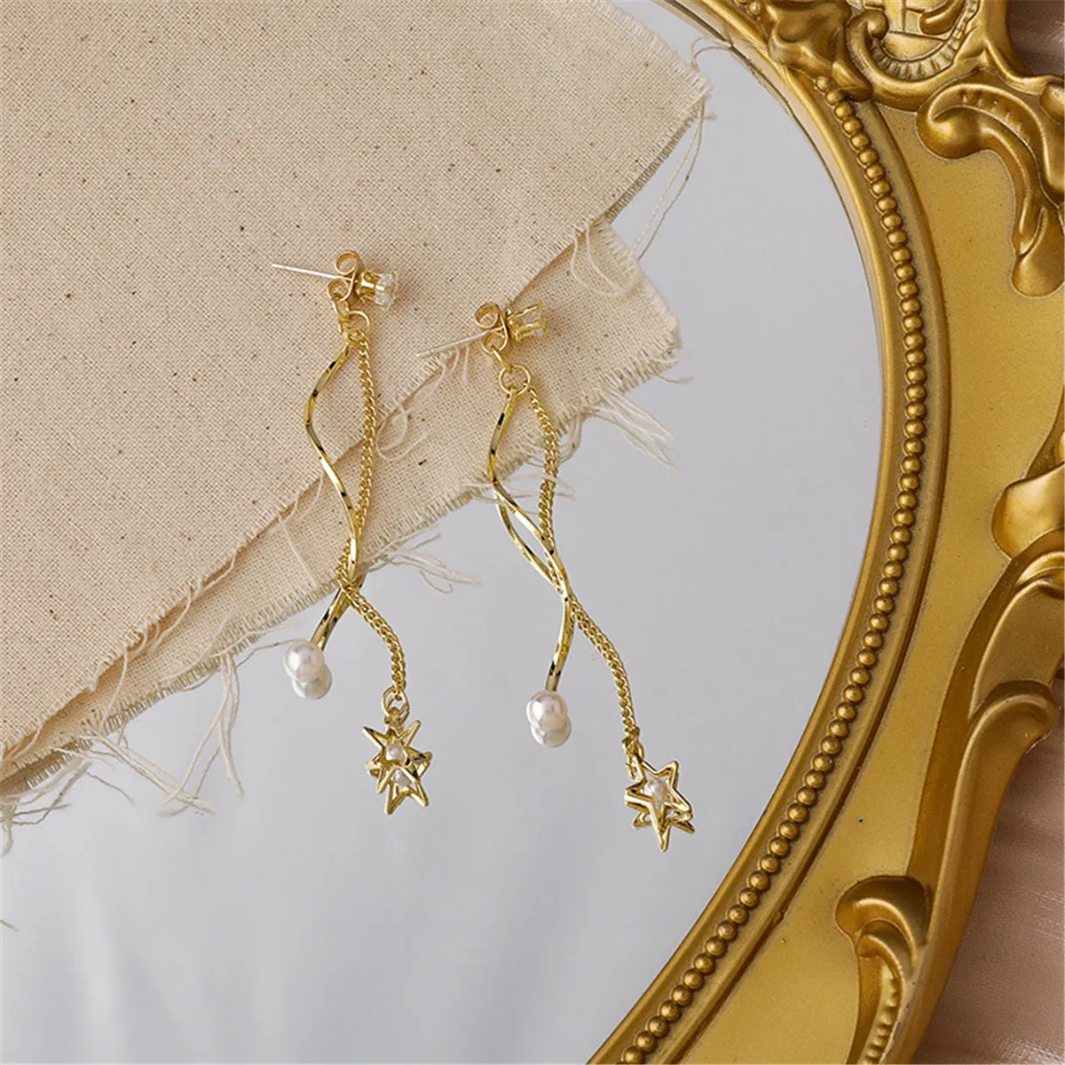Pearl & Cubic Zirconia 18K Gold-Plated Star Tassel Drop Earrings