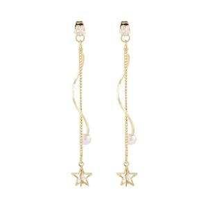 Pearl & Cubic Zirconia 18K Gold-Plated Star Tassel Drop Earrings