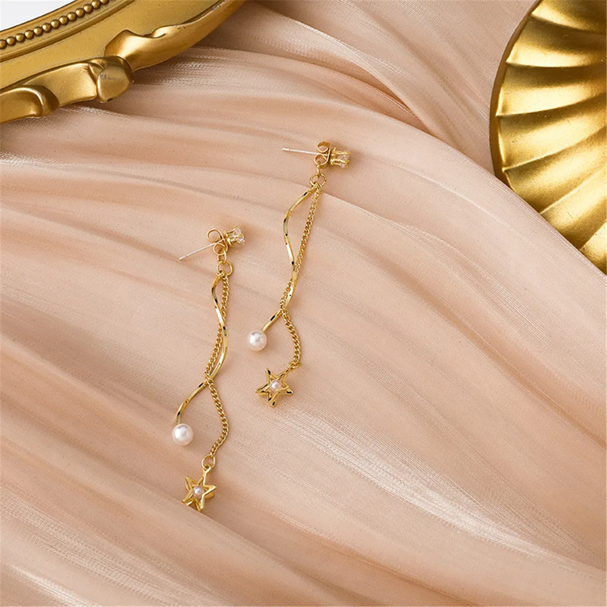 Pearl & Cubic Zirconia 18K Gold-Plated Star Tassel Drop Earrings
