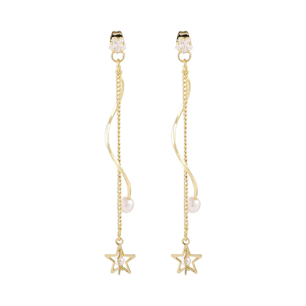 Pearl & Cubic Zirconia 18K Gold-Plated Star Tassel Drop Earrings