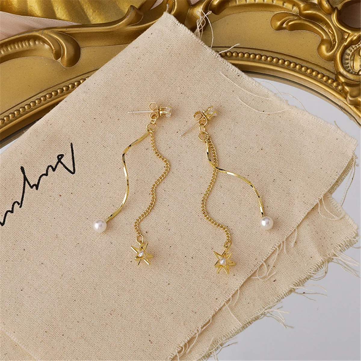 Pearl & Cubic Zirconia 18K Gold-Plated Star Tassel Drop Earrings