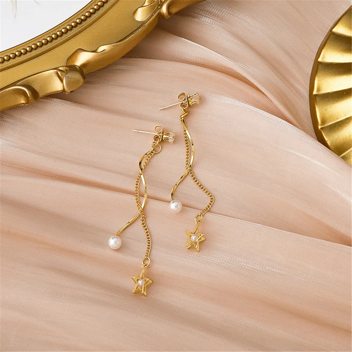 Pearl & Cubic Zirconia 18K Gold-Plated Star Tassel Drop Earrings