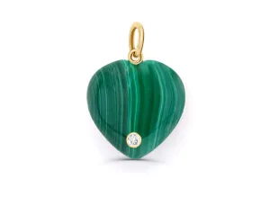 Pendant 14k Gold Malachite Heart & Round Diamonds