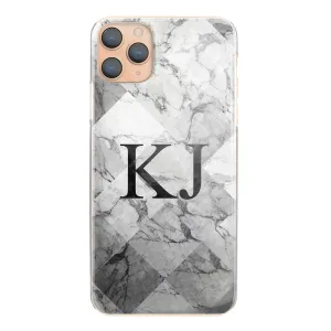 Personalised OnePlus Phone Hard Case with Traditional Initials on Patterned Grey Marble