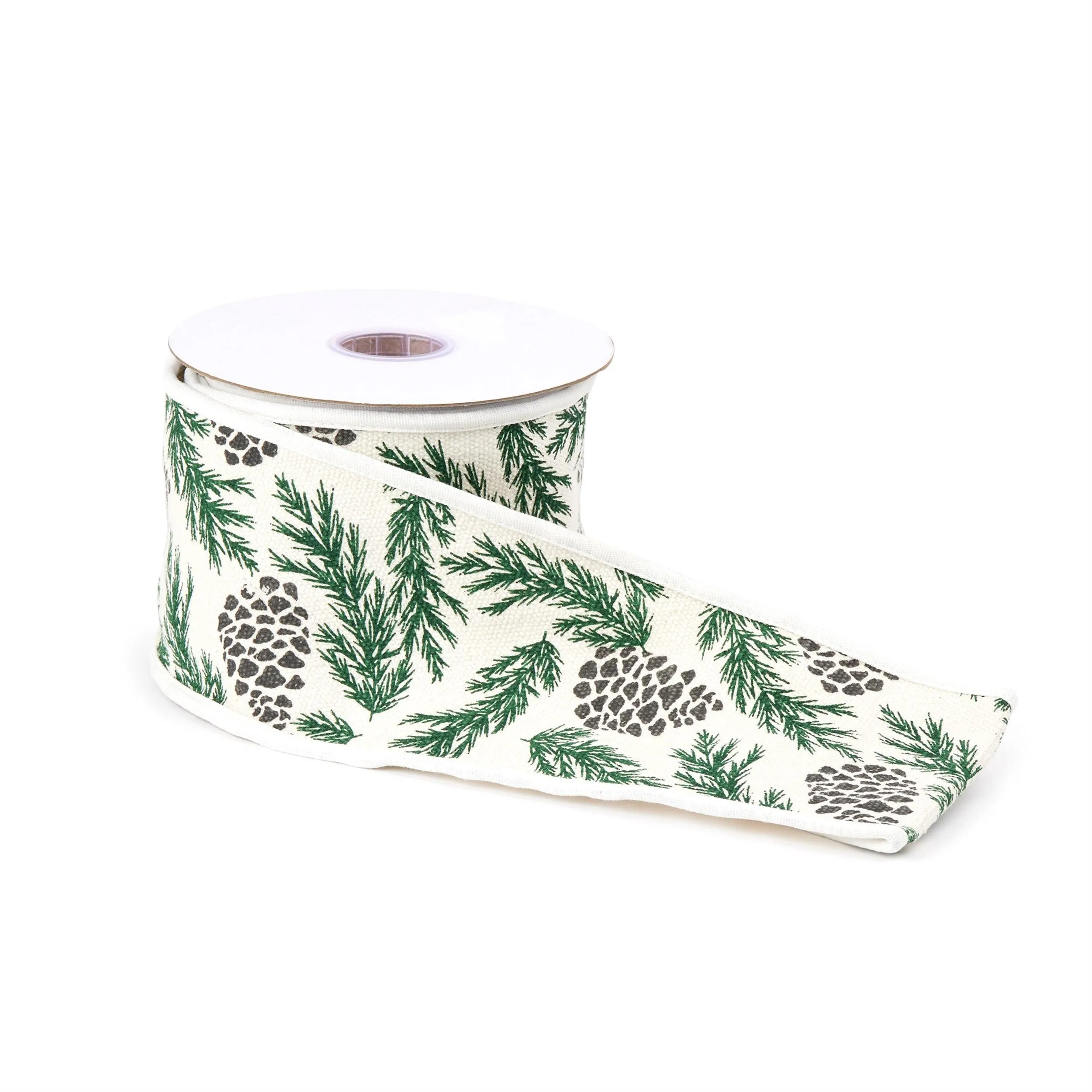 Pine and Pinecone Cotton Wired Ribbon 4" x 5yds