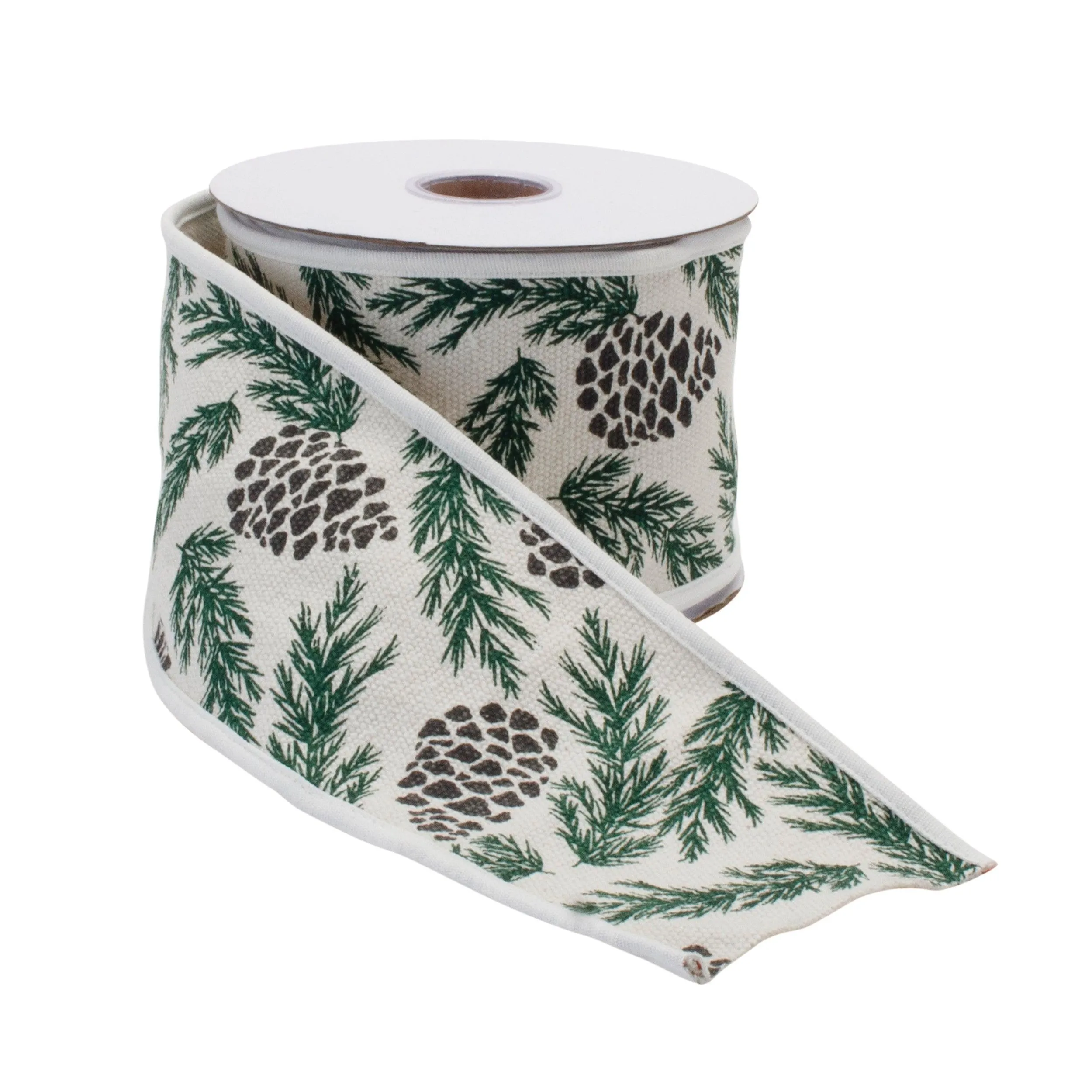 Pine and Pinecone Cotton Wired Ribbon 4" x 5yds