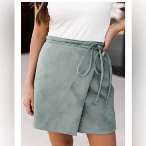 Pink Lily OTHER HALF OF ME OLIVE TIE WAIST SUEDE SKIRT Size M-Medium